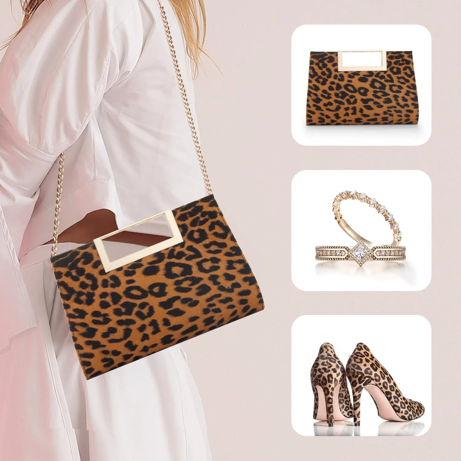 WALLYN'S Clutch Purse for Women PU Leather/Straw Evening Party Metal Grip Cut it out Handbag with Shoulder Chain Strap