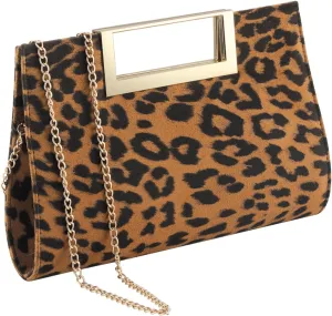 WALLYN'S Clutch Purse for Women PU Leather/Straw Evening Party Metal Grip Cut it out Handbag with Shoulder Chain Strap