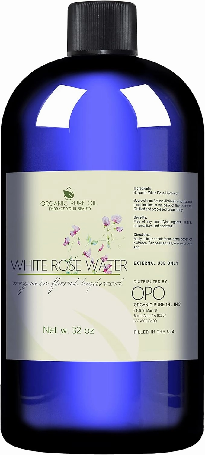 White Rose Water Hydrosol - Pure Natural Distilled Bulgarian Rosewater Vegan Bulk Hydrating Spray Mist Spritz Toner Face Hair Skin Pores Locs Dreads - Packaging May Vary (32 oz)