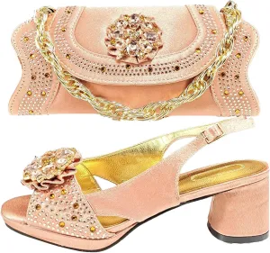 Women's Gold INS African-Italian Set - Artisan-Crafted Stilettos & Pearl-Clasp Clutch for Luxury Weddings