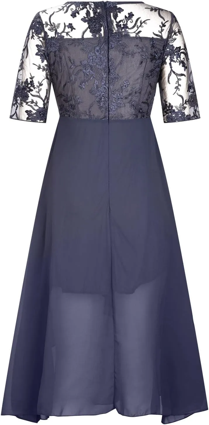 Womens Maxi Dresses 2024 Short Sleeve Crewneck Mother of The Bride Dress Loose Chiffon Lace Sexy Summer Dress