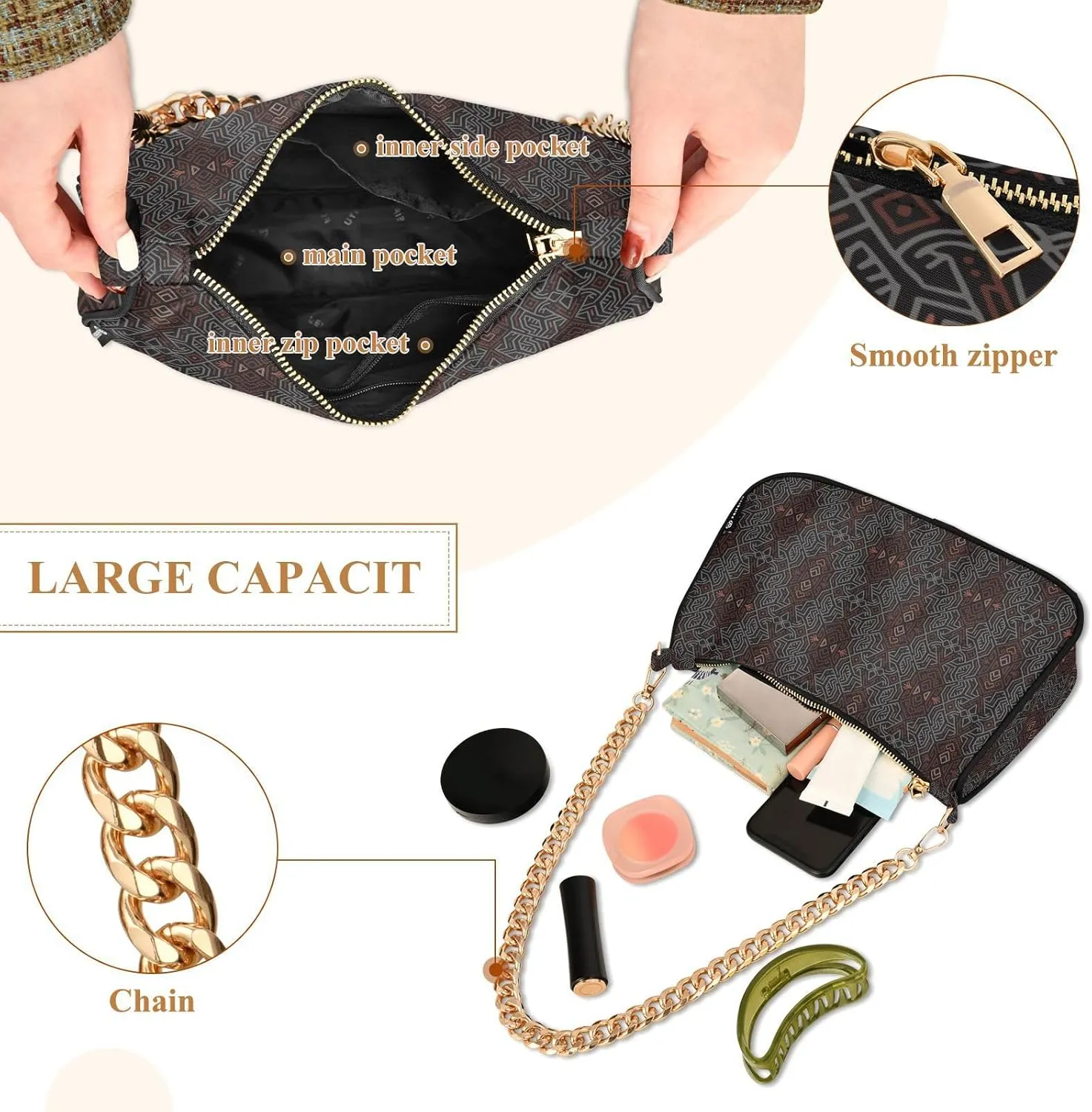Women's Shoulder Handbags Chain Shoulder Brace for Women Bag Adultness Print Ladies Vacation Handbags Tote Purse,Multi1