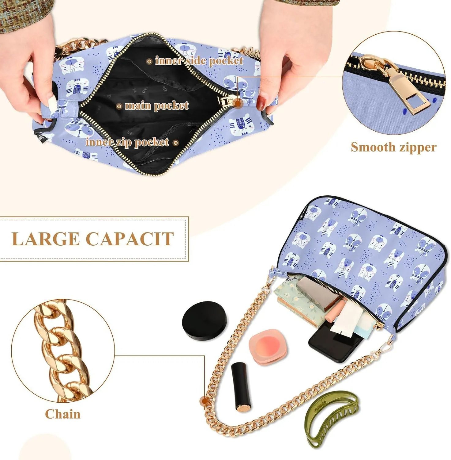 Women's Shoulder Handbags Chain Shoulder Brace for Women Bag Cute Pattern Ladies Vacation Handbags Tote Purse,Multi1