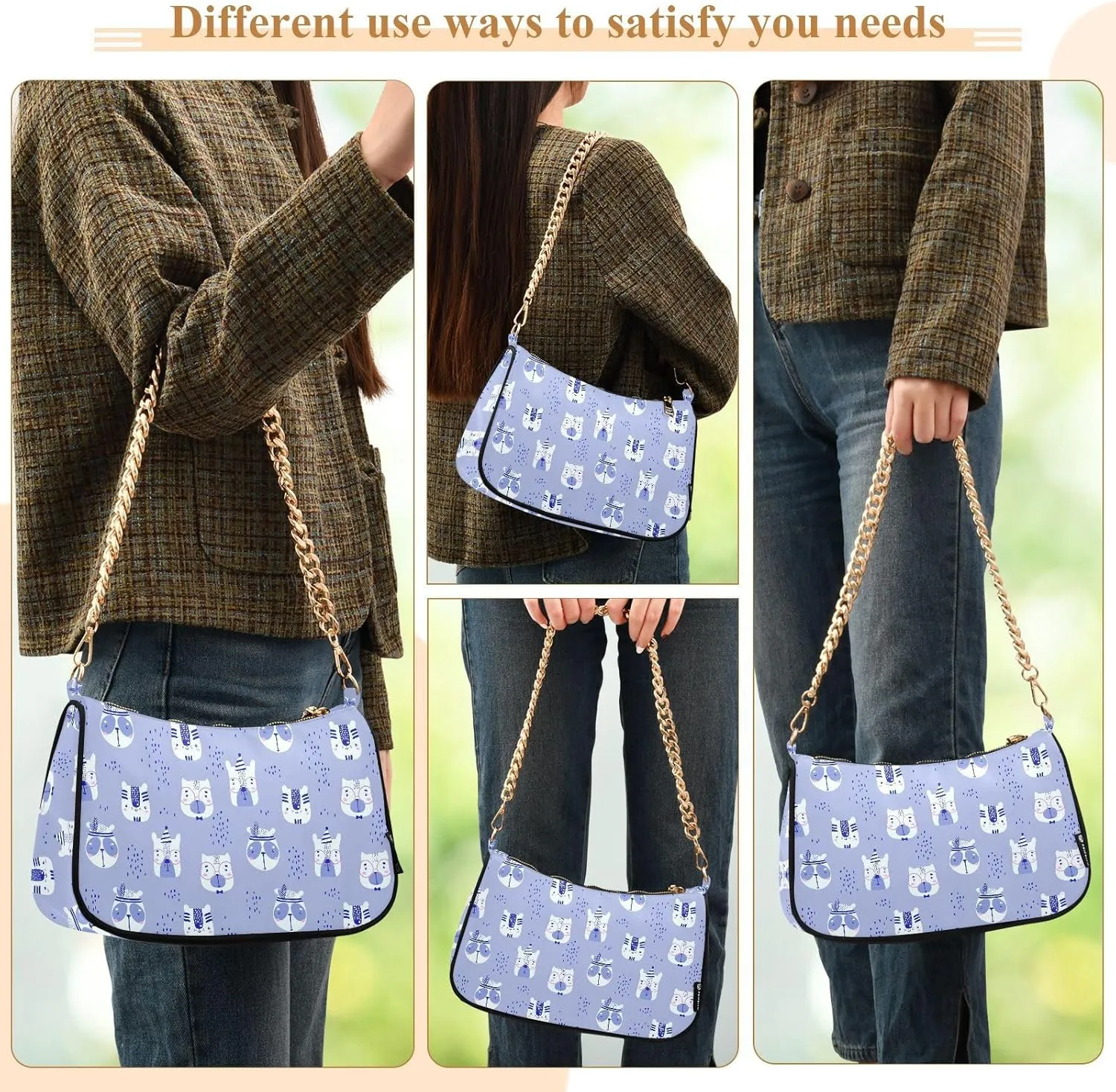Women's Shoulder Handbags Chain Shoulder Brace for Women Bag Cute Pattern Ladies Vacation Handbags Tote Purse,Multi1