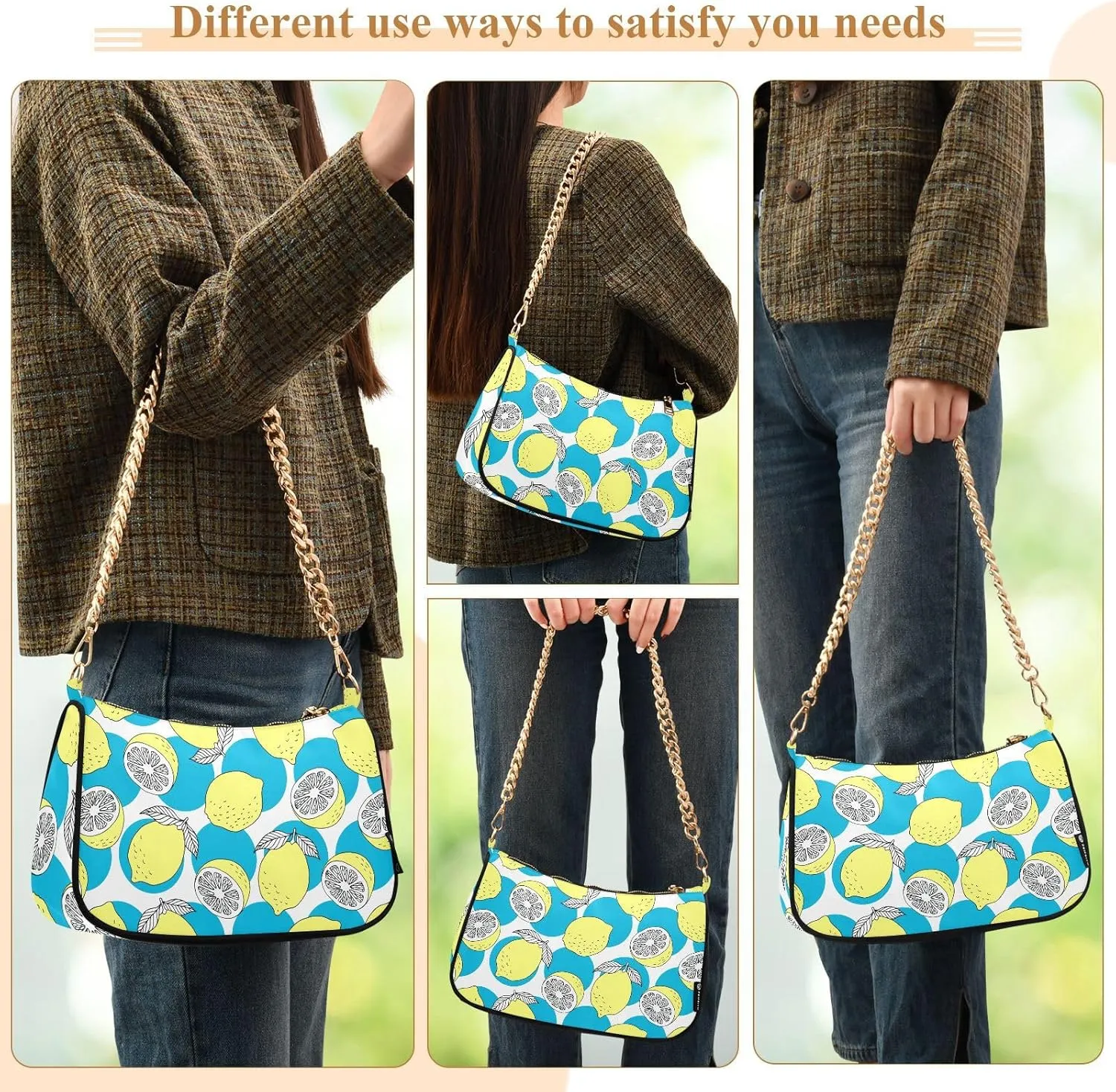 Women's Shoulder Handbags Chain Shoulder Brace for Women Bag Fruits Print Ladies Vacation Handbags Tote Purse,Multi1