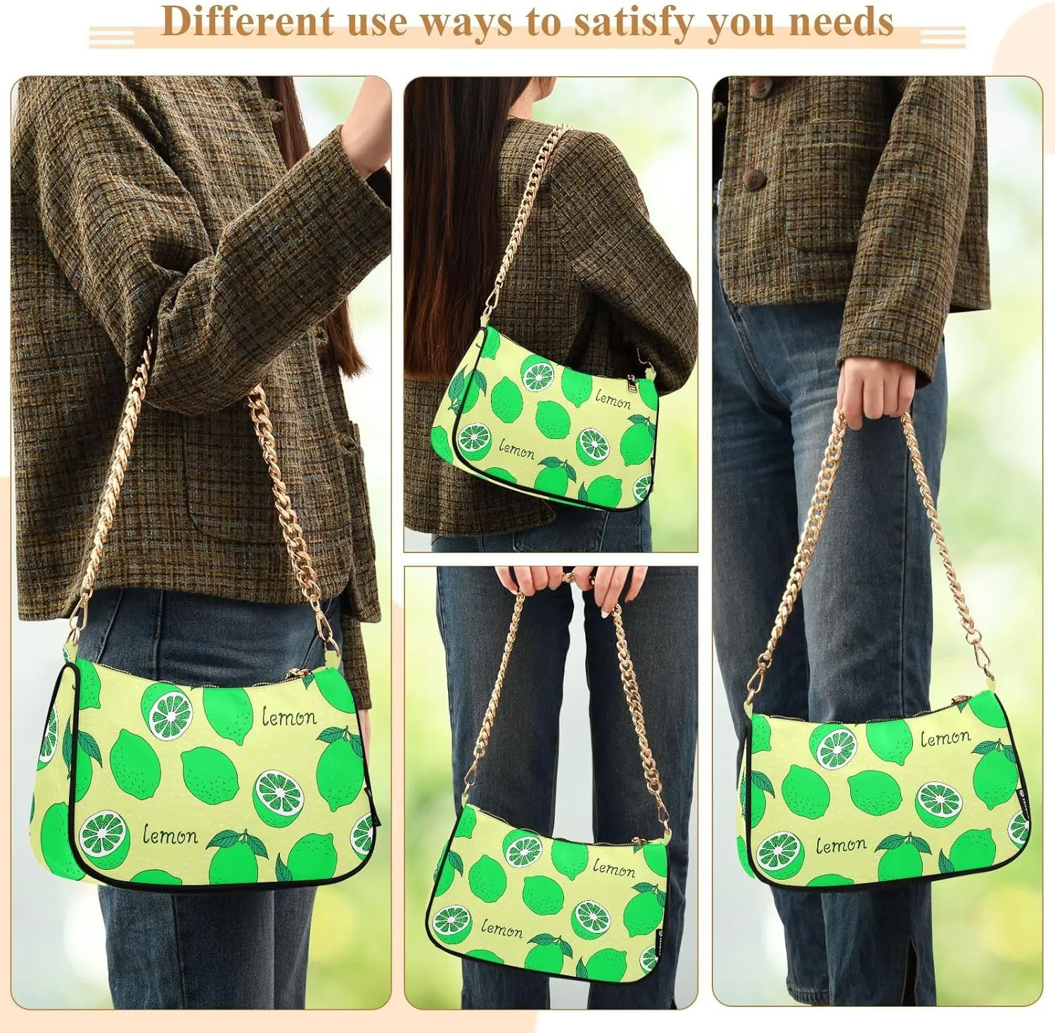 Women's Shoulder Handbags Chain Shoulder Brace for Women Bag Fruits Print Ladies Vacation Handbags Tote Purse,Multi1