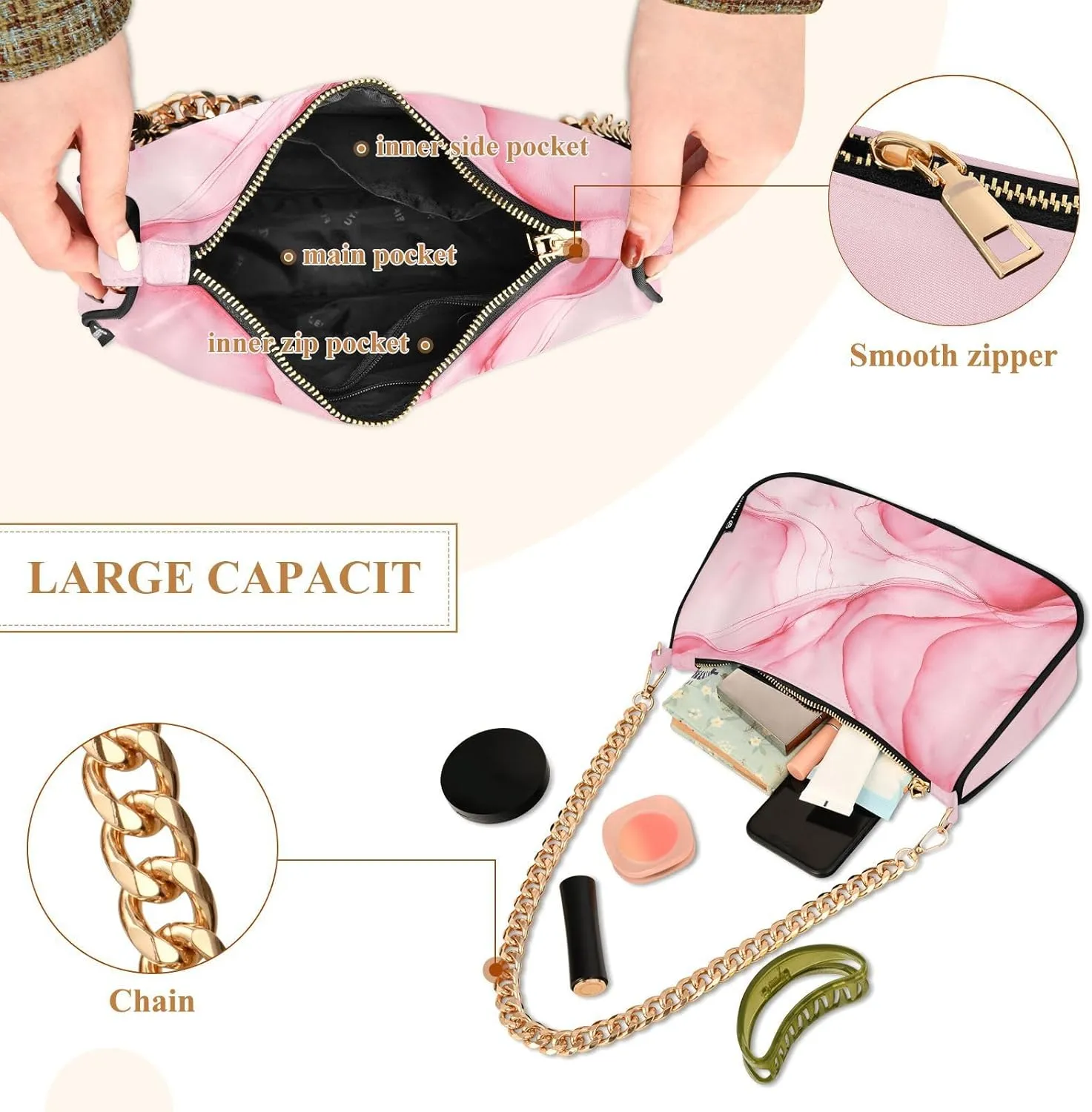 Women's Shoulder Handbags Chain Shoulder Brace for Women Bag Marble Print Ladies Vacation Handbags Tote Purse,Multi1