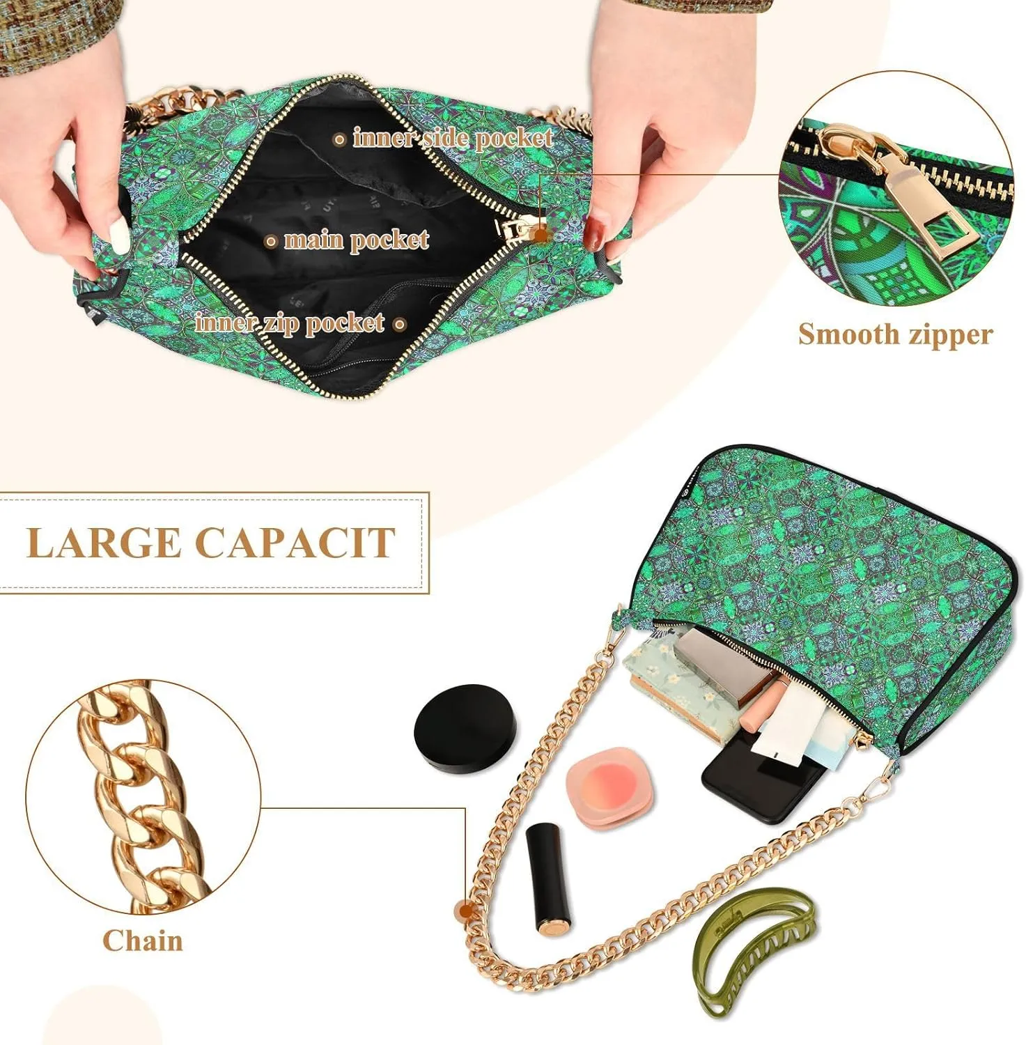 Women's Shoulder Handbags Chain Shoulder Brace for Women Bag Round Pattern Ladies Vacation Handbags Tote Purse,Multi1