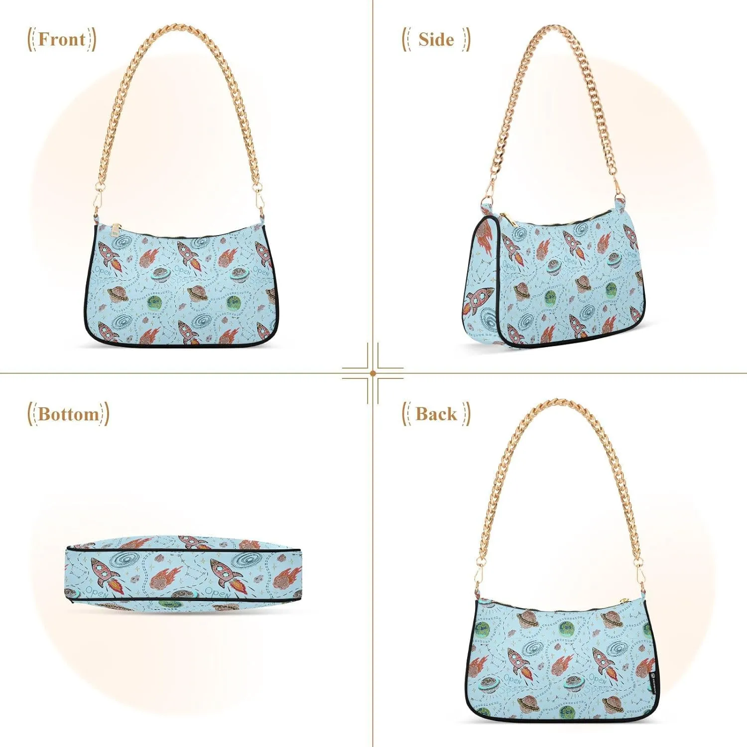 Women's Shoulder Handbags Chain Shoulder Brace for Women Bag Space Print Ladies Vacation Handbags Tote Purse,Multi1