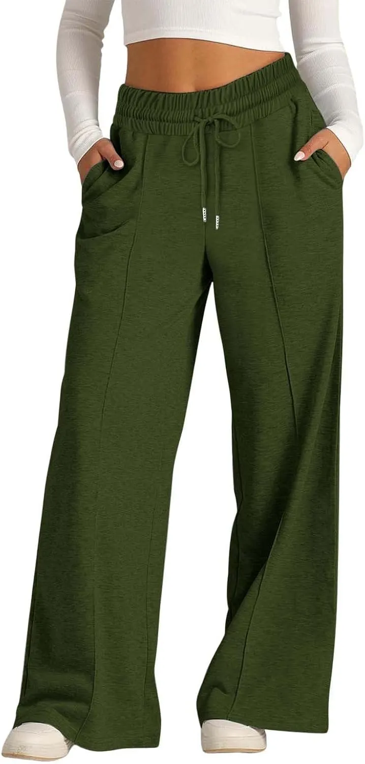 Womens Wide Leg Sweatpant High Waist Cotton Baggy Casual Drawstring Yoga Lounge Pants with Pockets