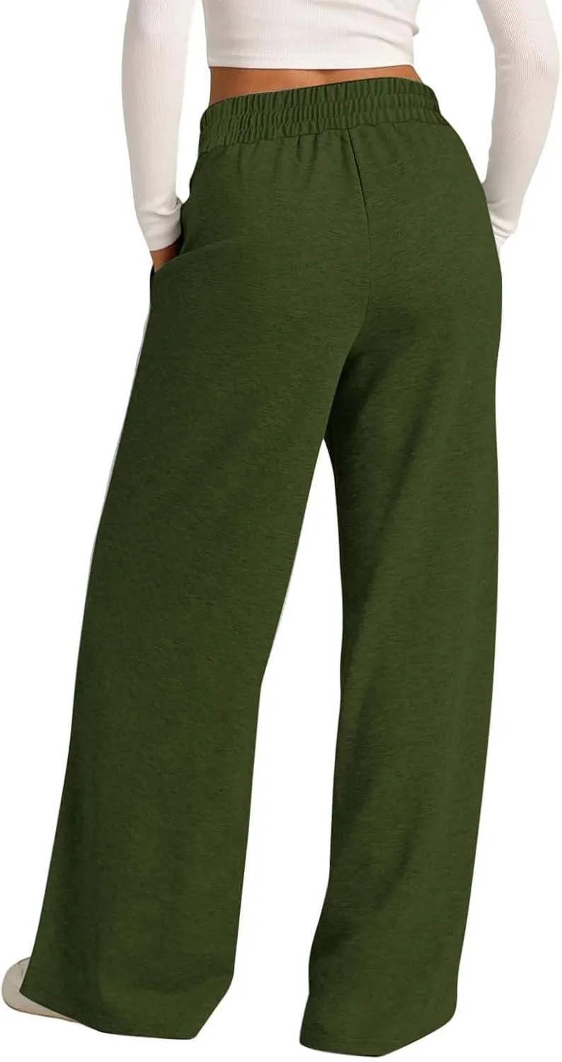 Womens Wide Leg Sweatpant High Waist Cotton Baggy Casual Drawstring Yoga Lounge Pants with Pockets