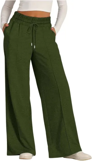 Womens Wide Leg Sweatpant High Waist Cotton Baggy Casual Drawstring Yoga Lounge Pants with Pockets