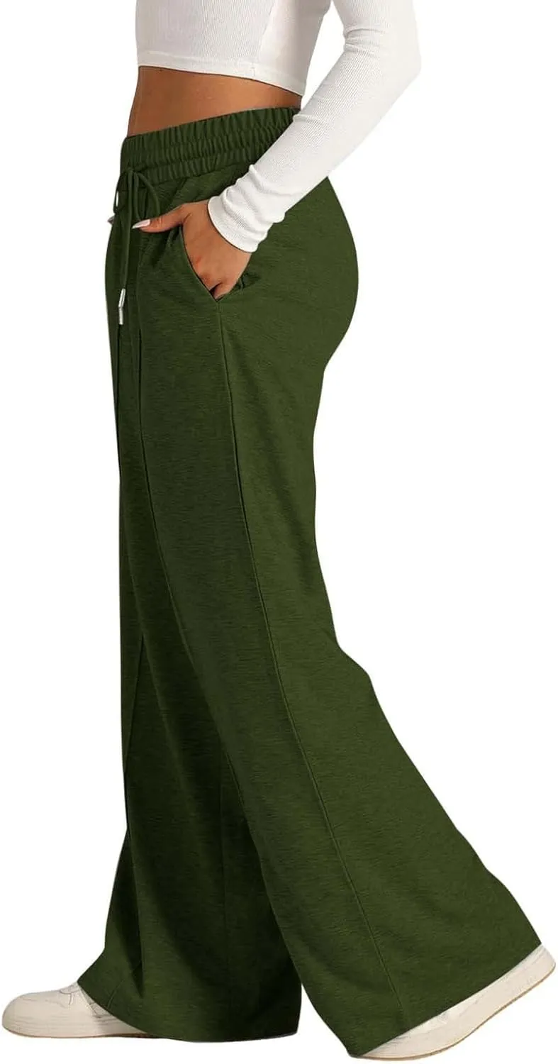 Womens Wide Leg Sweatpant High Waist Cotton Baggy Casual Drawstring Yoga Lounge Pants with Pockets