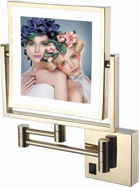 YSUEFIJO Wall Mounted Makeup Mirror, Cosmetic Mirror with Light and 3X Magnification, 8 Inch LED Bathroom Vanity Double Sided Mirror 360° Swivel with Retractable Arm (Gold Plug)