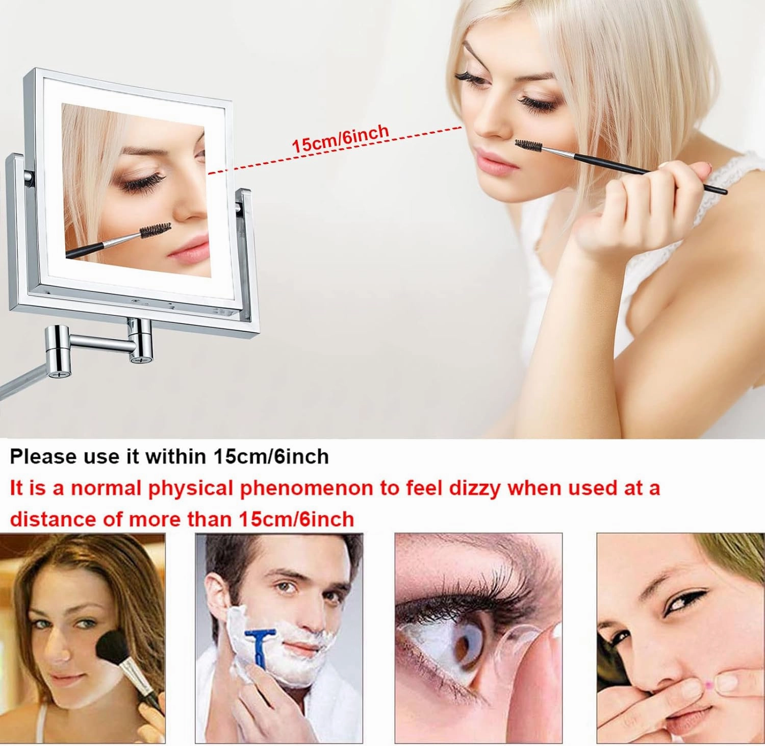 YSUEFIJO Wall Mounted Makeup Mirror, Cosmetic Mirror with Light and 3X Magnification, 8 Inch LED Bathroom Vanity Double Sided Mirror 360° Swivel with Retractable Arm (Gold Plug)