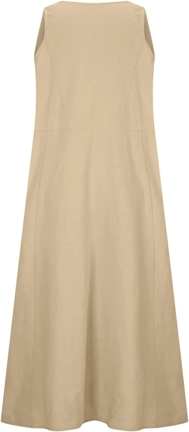 ZDRZK Western Dress for Women Sleeveless Tank Cotton Linen T-Shirts Dress Pocket Flowy Long Hawaiian Sundresses Trendy 2024
