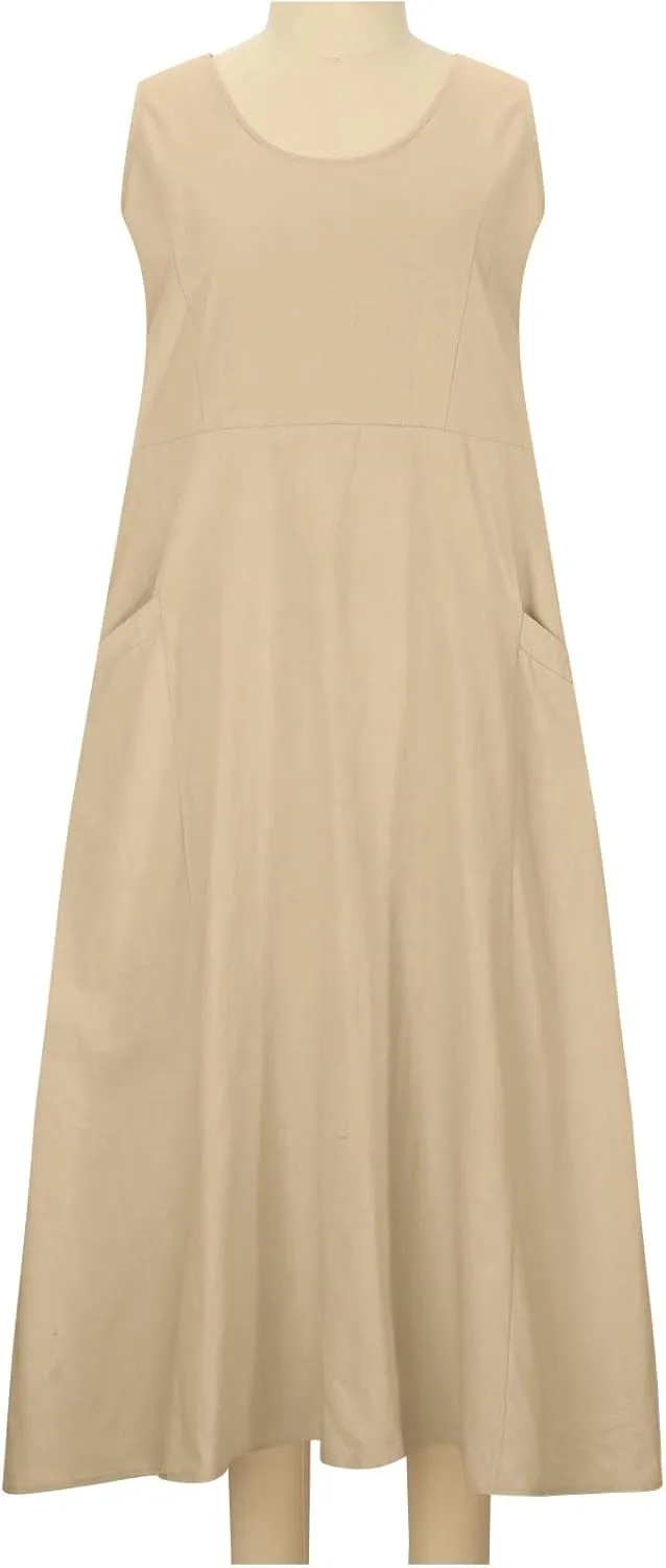 ZDRZK Western Dress for Women Sleeveless Tank Cotton Linen T-Shirts Dress Pocket Flowy Long Hawaiian Sundresses Trendy 2024