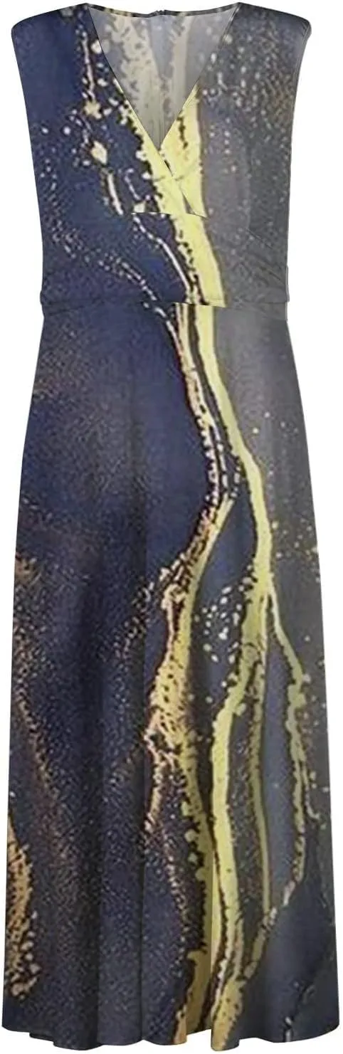 ZDRZK Women's Casual Dresses Sleeveless Wrapped Chest Maxi Dresses Marble Print Sexy Flowy Summer Dresses Trendy 2024