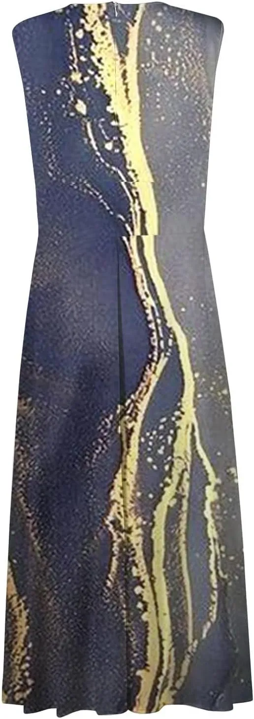 ZDRZK Women's Casual Dresses Sleeveless Wrapped Chest Maxi Dresses Marble Print Sexy Flowy Summer Dresses Trendy 2024